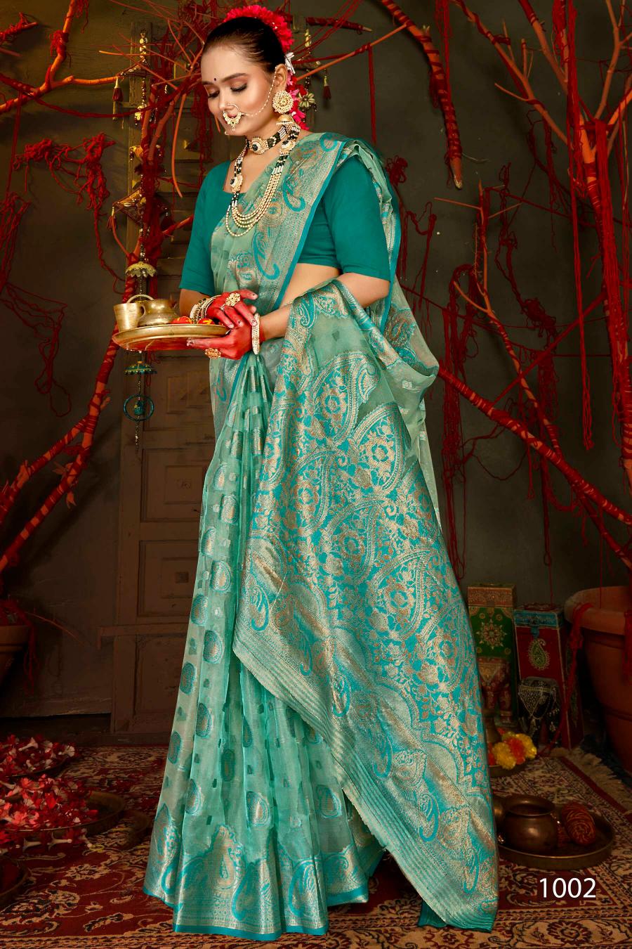 Saroj Red Chilly Tissue vol.4 Tissue organza silk saree  in surat with price wholesale