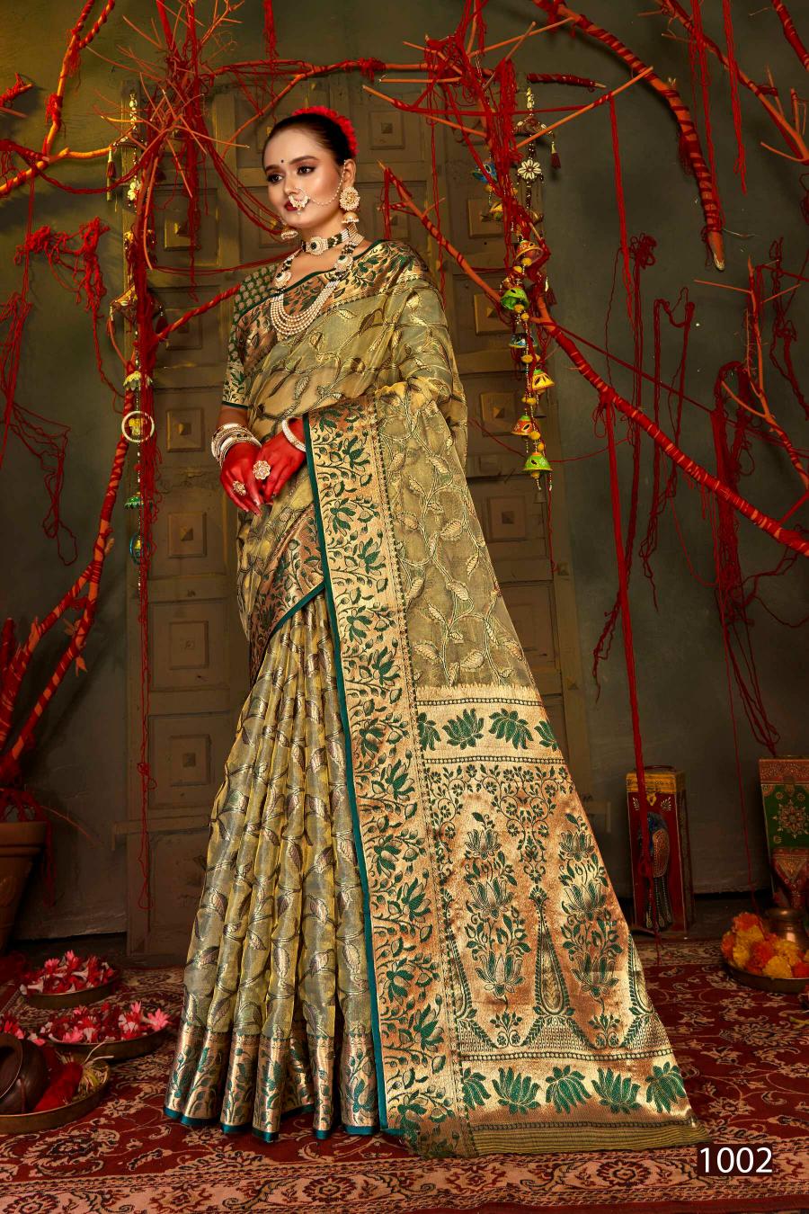 Saroj Red Chilly Tissue vol.5 Tissue organza silk saree  in surat with price wholesale