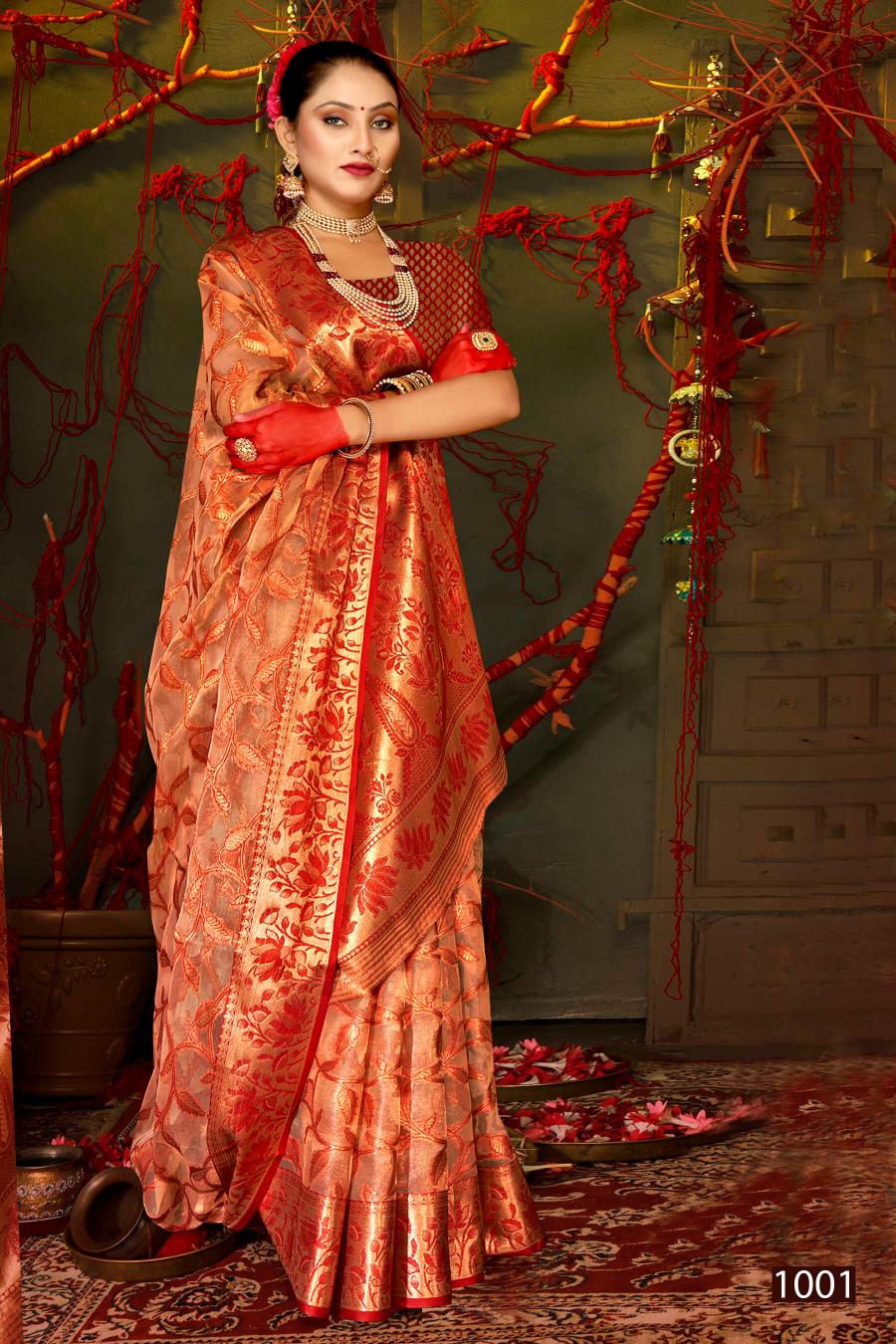 Saroj Red Chilly Tissue vol.5 Tissue organza silk saree  in surat with price wholesale
