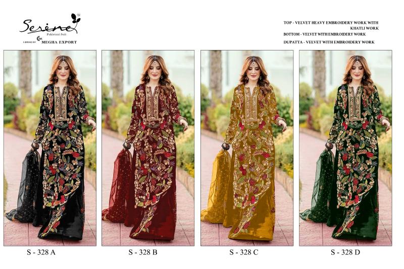 SERINE S 328 A TO D Velvet heavy embroidered Salwar Kameez Wholesale Catalog