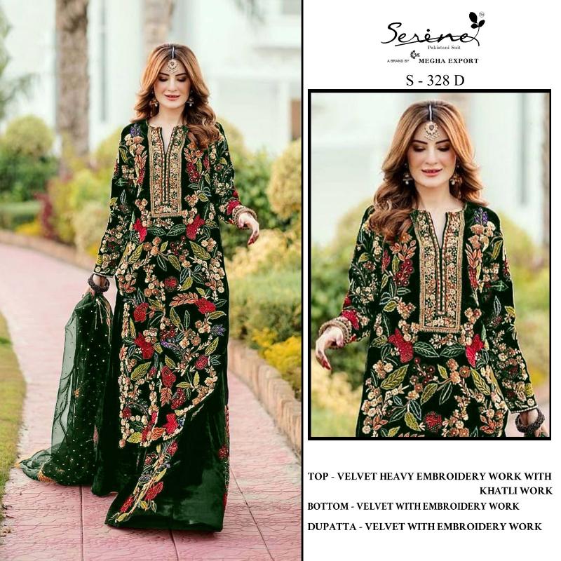 SERINE S 328 A TO D Velvet heavy embroidered Salwar Kameez Wholesale Catalog