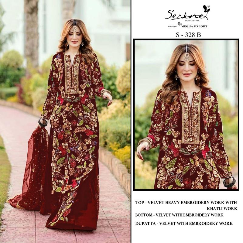 SERINE S 328 A TO D Velvet heavy embroidered Salwar Kameez Wholesale Catalog