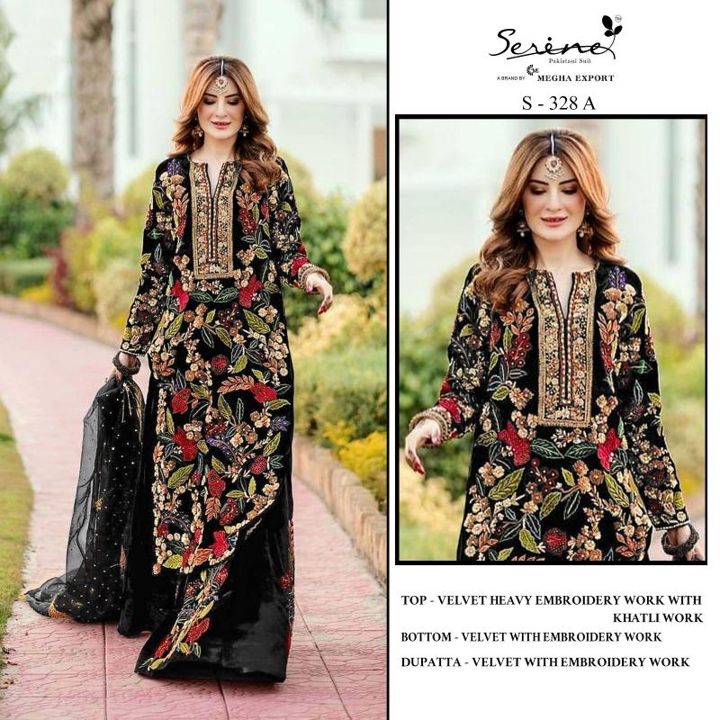 SERINE S 328 A TO D Velvet heavy embroidered Salwar Kameez Wholesale Catalog
