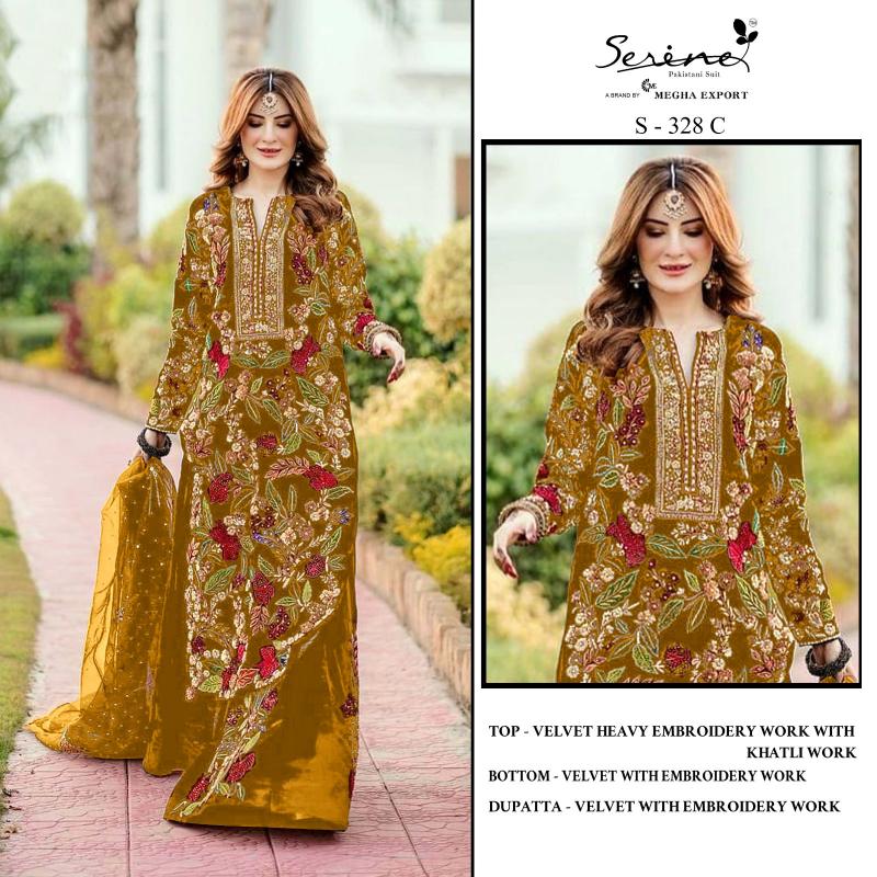 SERINE S 328 A TO D Velvet heavy embroidered Salwar Kameez Wholesale Catalog