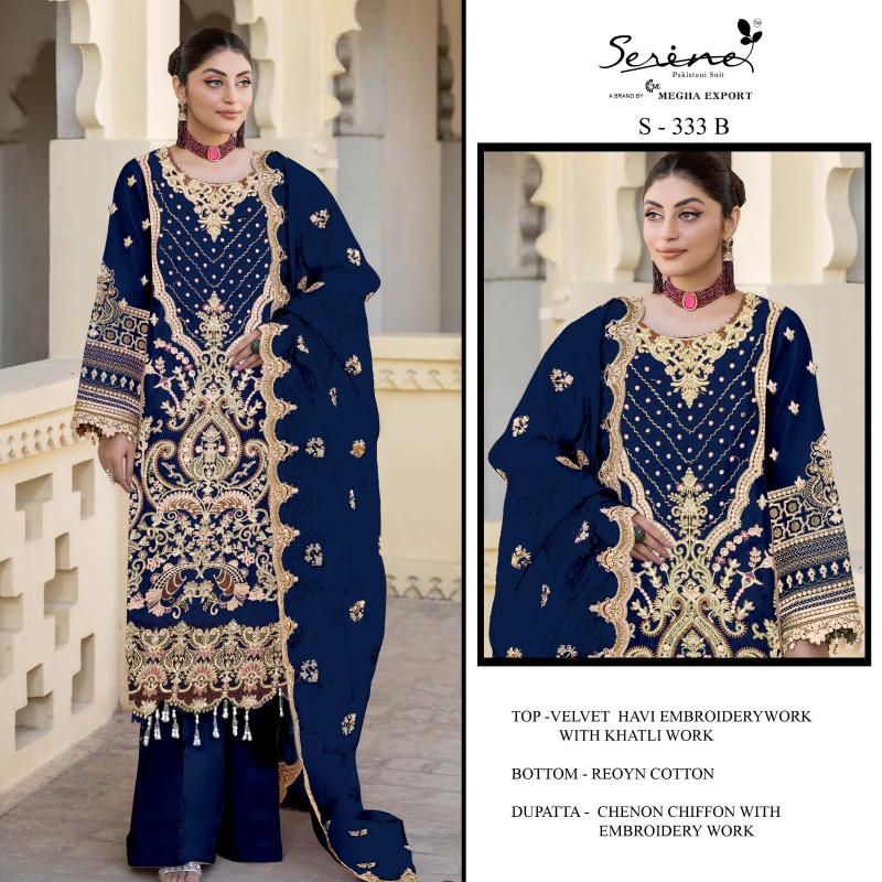 SERINE S 333 A to D Velvet With heavy embroidered Pakistani Suit Wholesale Catalog 