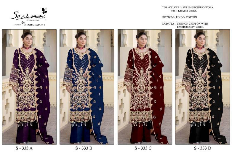 SERINE S 333 A to D Velvet With heavy embroidered Pakistani Suit Wholesale Catalog 
