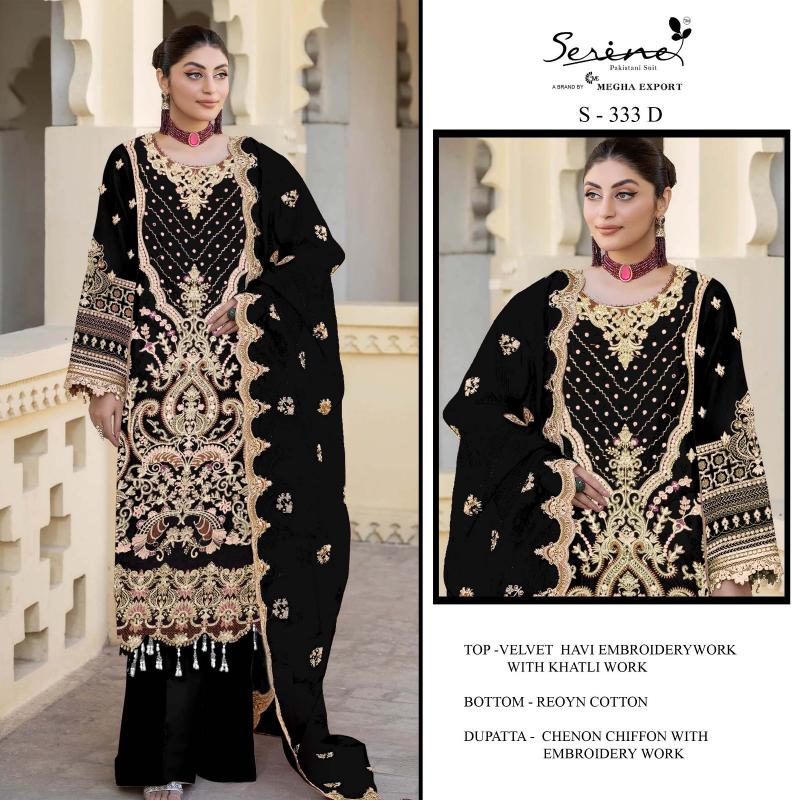 SERINE S 333 A to D Velvet With heavy embroidered Pakistani Suit Wholesale Catalog 