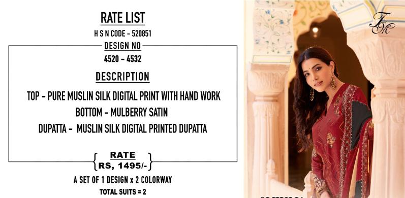 T&M Shikha Pure Muslin Digital Printed Dress Material Collection