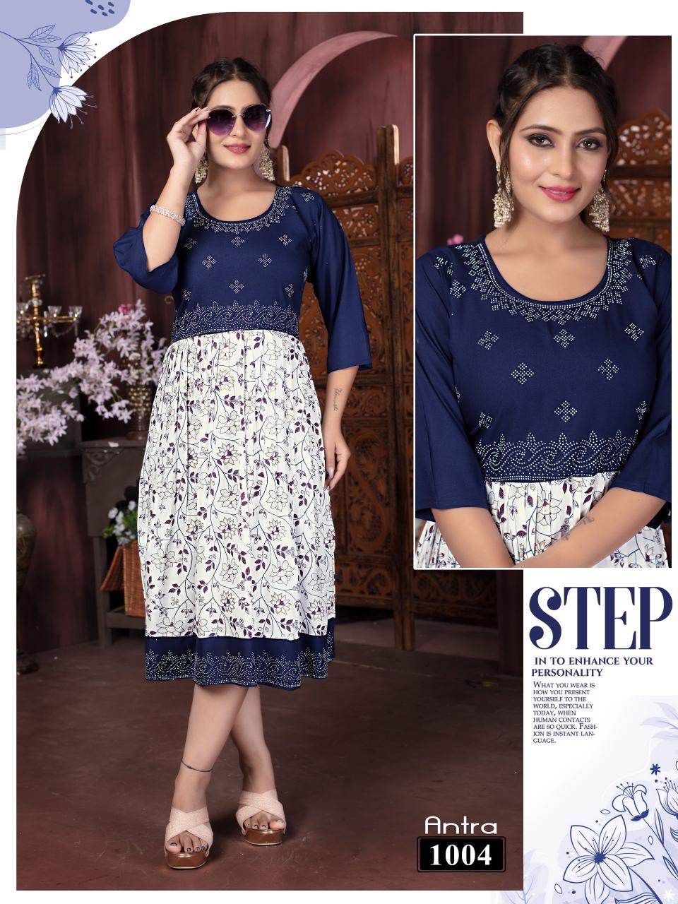 Trendy Antra Reyon Screen Print Kurti Wholesale Catalog