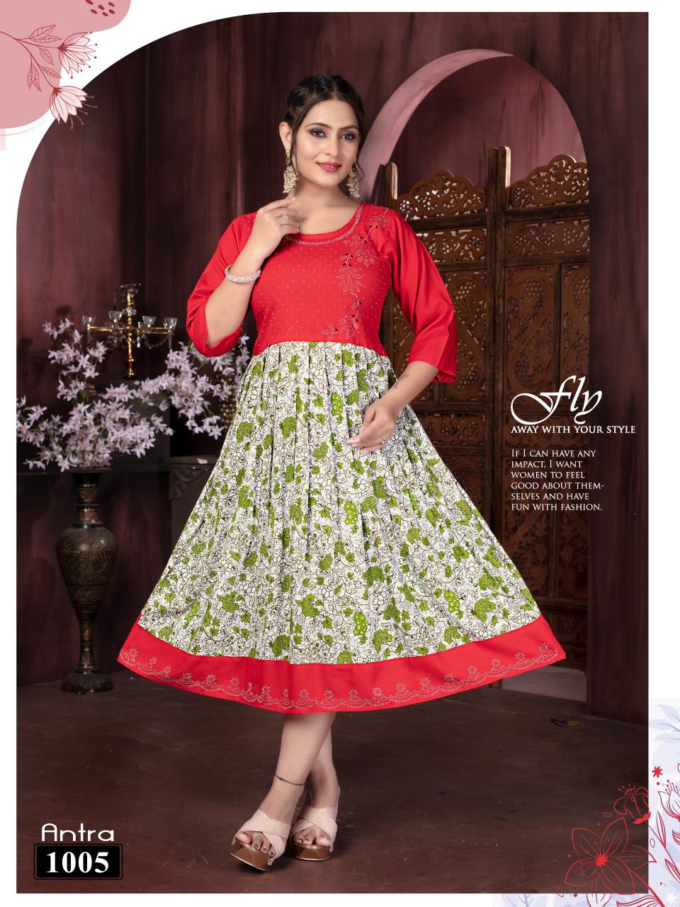 Trendy Antra Reyon Screen Print Kurti Wholesale Catalog