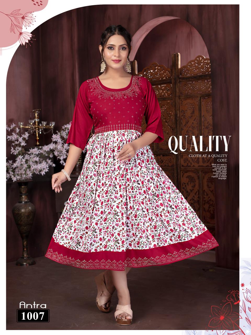 Trendy Antra Reyon Screen Print Kurti Wholesale Catalog