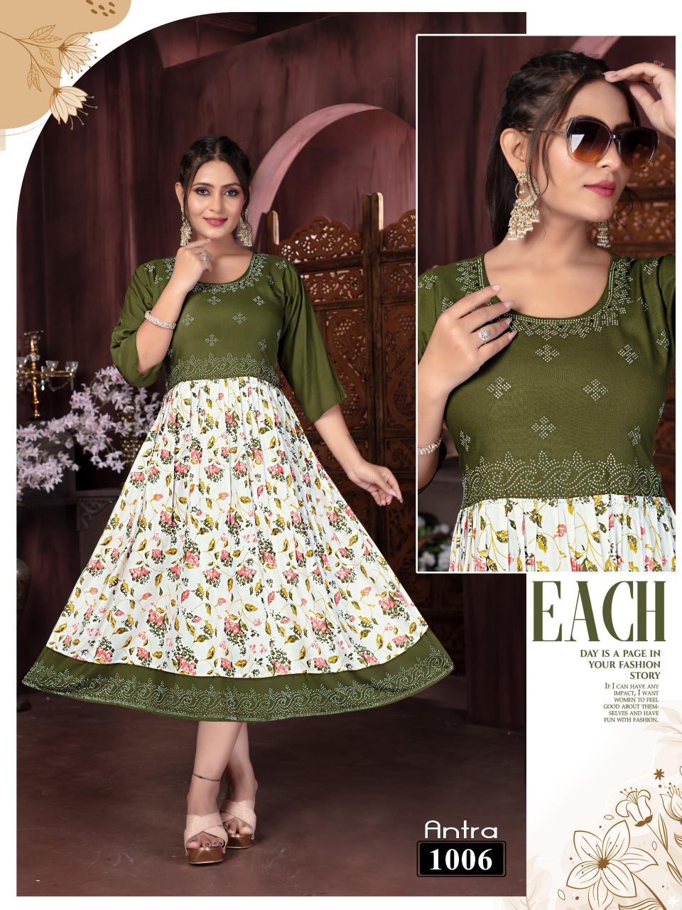Trendy Antra Reyon Screen Print Kurti Wholesale Catalog