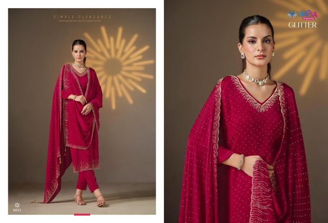 Vipul Glitter Chiffon Salwar Kameez Wholesale Catalog