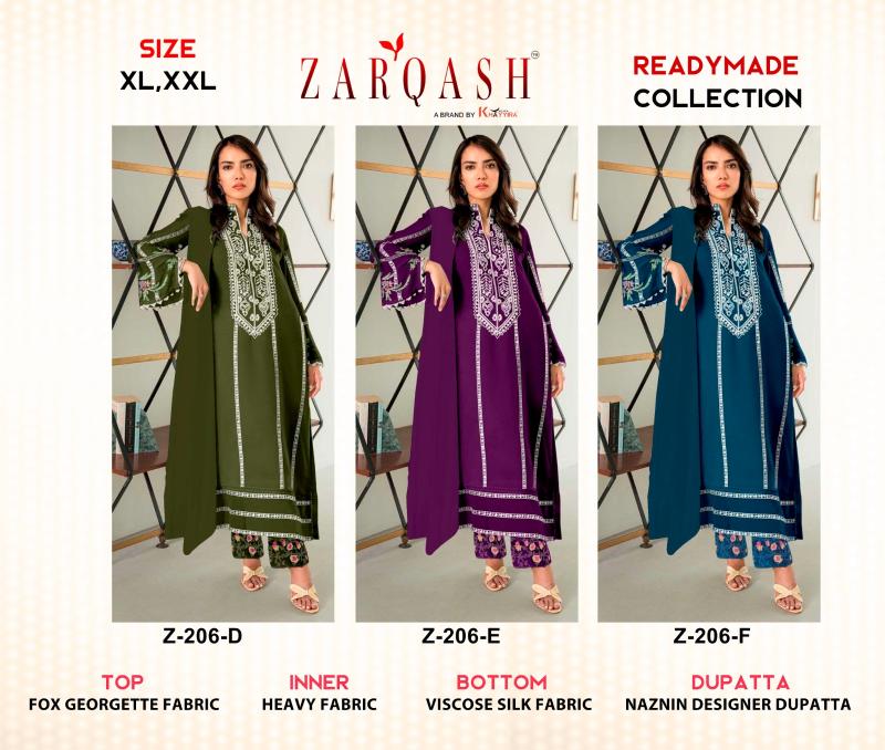 Zarqash Z 206 D To F Pakistani Ready Made Suits Wholesale Catalog