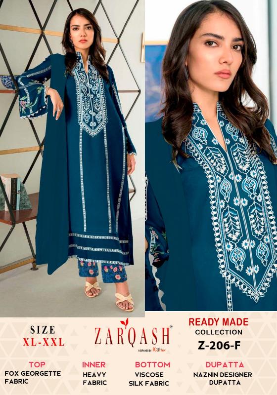 Zarqash Z 206 D To F Pakistani Ready Made Suits Wholesale Catalog
