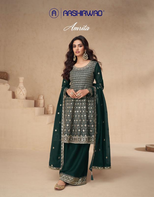 Aashirwad Amrita Chinon Silk Salwar Kameez Wholesale Catalog