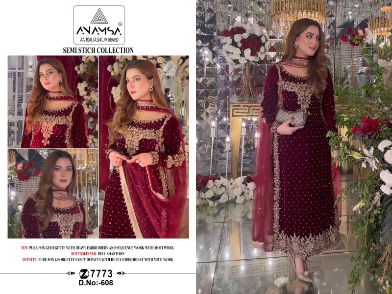 Anamsa 608 Georgette Embroidered Pakistani suits wholesale market in delhi