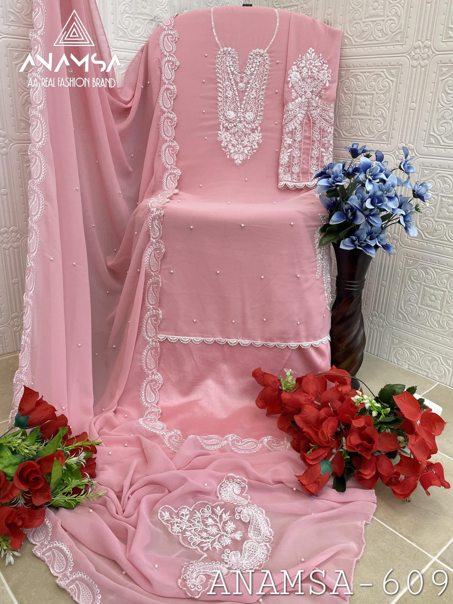 Anamsa 609 Georgette Embroidered buy wholesale pakistani suits online