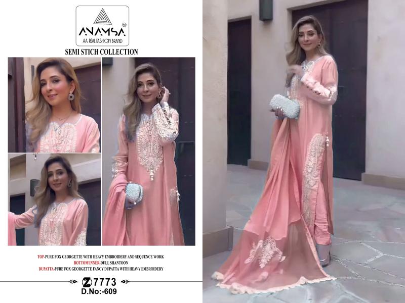 Anamsa 609 Georgette Embroidered buy wholesale pakistani suits online