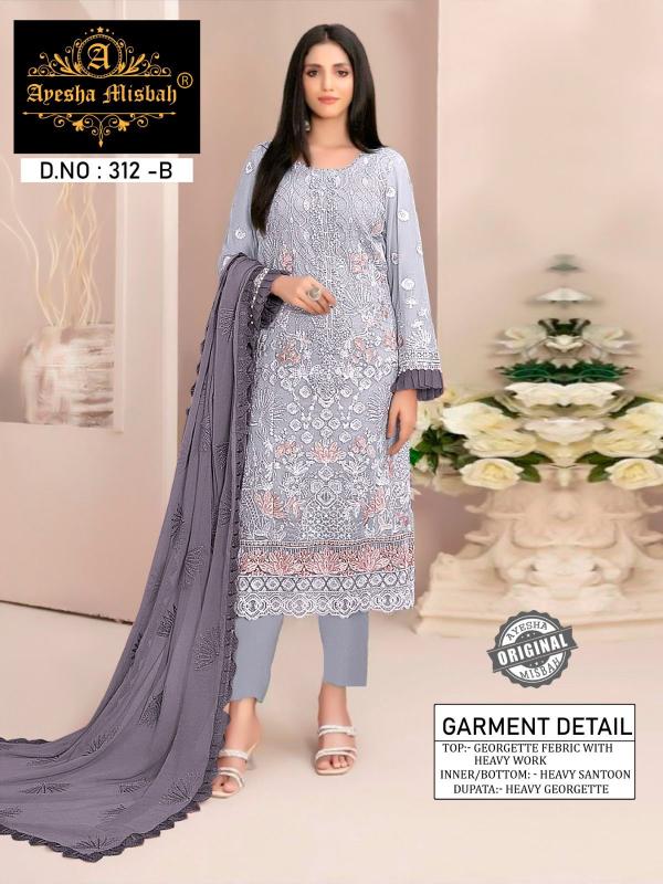 Ayesha Misbah 312 Georgette Pakistani Suits Wholesale Catalog