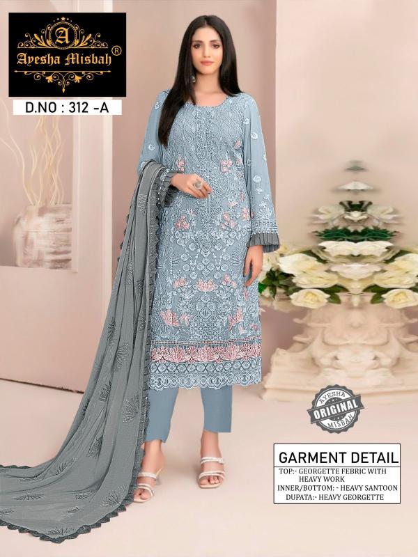 Ayesha Misbah 312 Georgette Pakistani Suits Wholesale Catalog