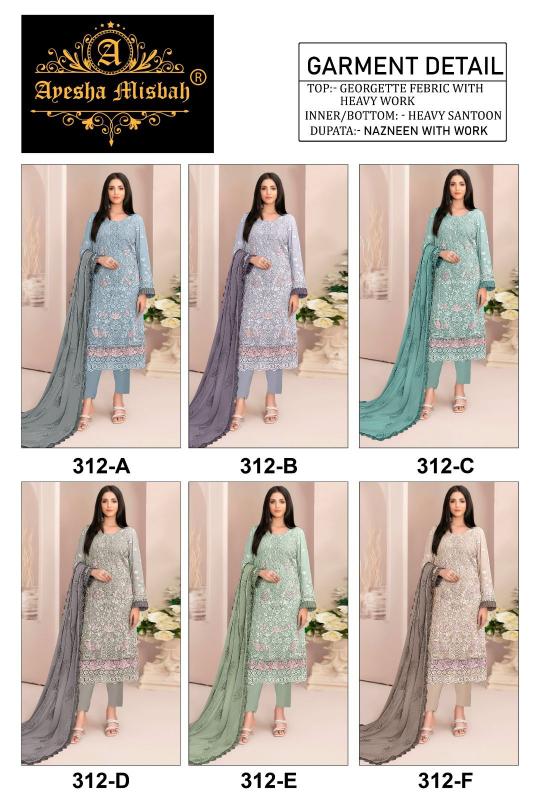 Ayesha Misbah 312 Georgette Pakistani Suits Wholesale Catalog