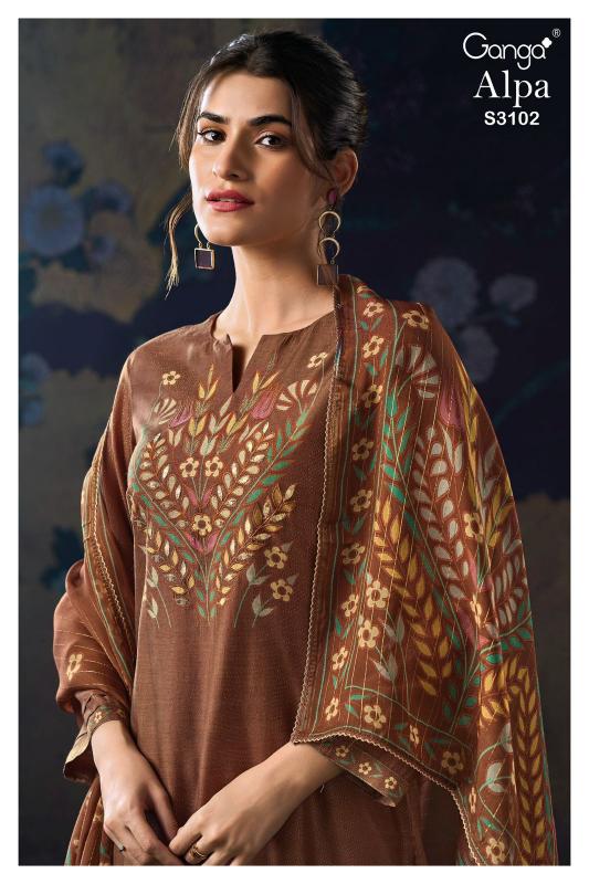 Ganga Alpa 3102 Premium Pure Bemberg Silk Salwar Kameez Wholeslae Catalog