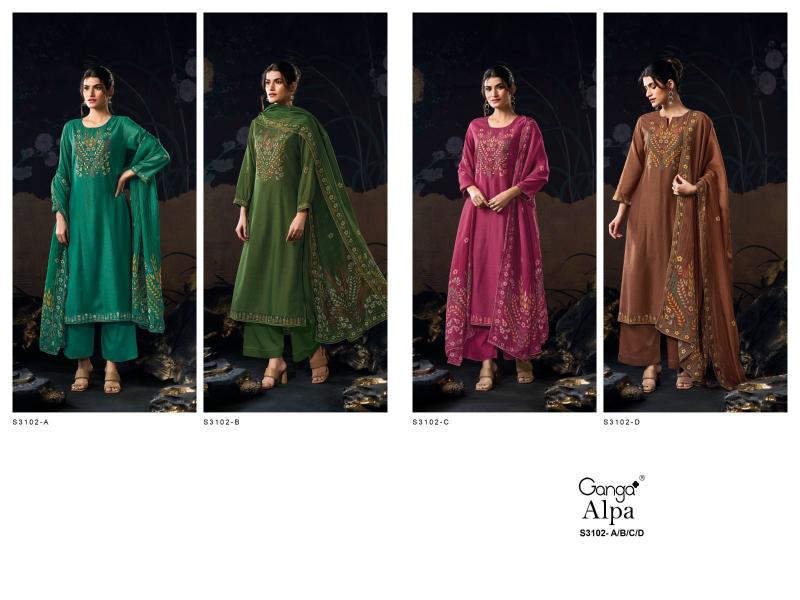 Ganga Alpa 3102 Premium Pure Bemberg Silk Salwar Kameez Wholeslae Catalog