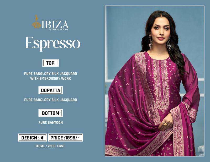 Ibiza Espresso Pure Banglory Silk Jacquard Salwar Kameez Wholesale Catalog