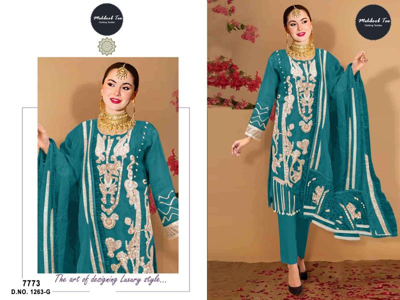 Mehboob Tex 1263 F To H Organza Pakistani Suit Wholesale Catalog 