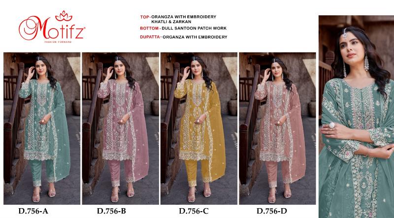 Motifz 756 ABCD Organza pakistani salwar suit wholesale