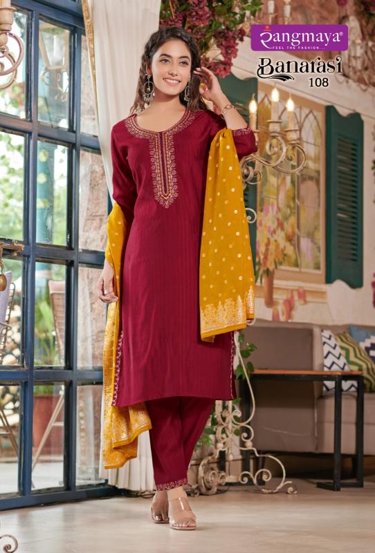 Rangmaya Banarasi banarasi kurti almond pattern in india