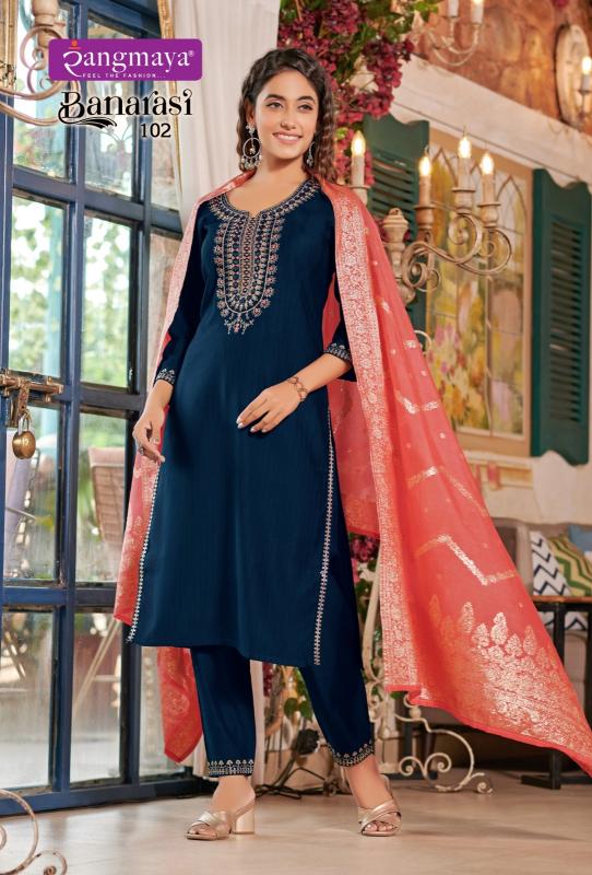 Rangmaya Banarasi banarasi kurti almond pattern in india