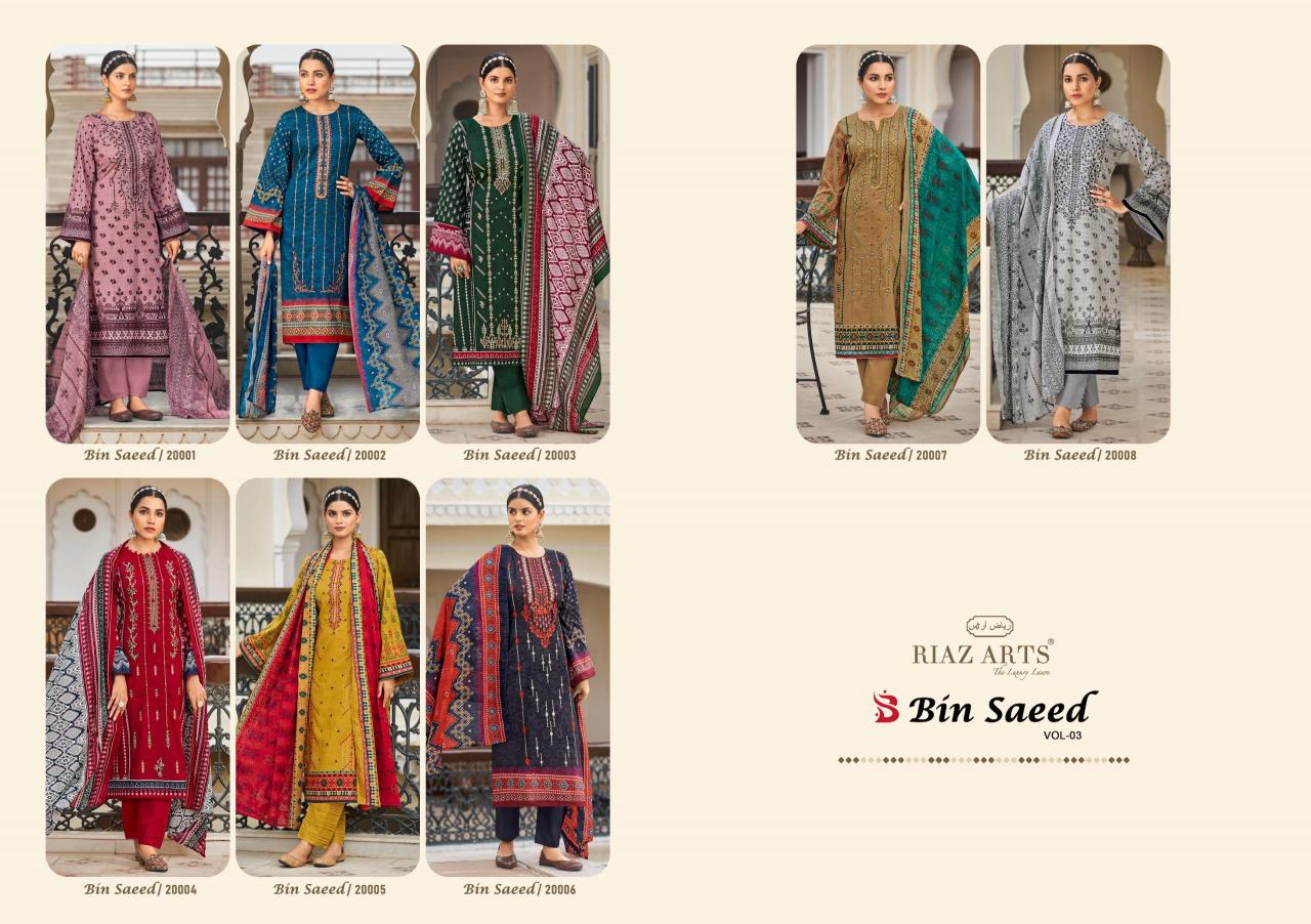 Riaz Arts Bin Saeed Vol 3 Lawn Digital Printed Salwar kameez Wholesale Catalog