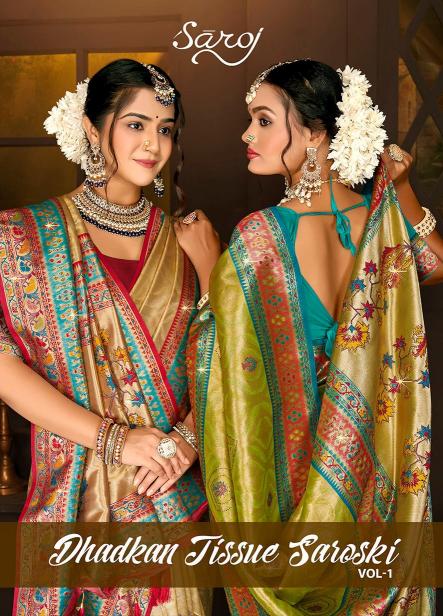 Saroj Dhadkan Tissue Swarovski vol.1 Tissue silk saree  in surat with price wholesale
