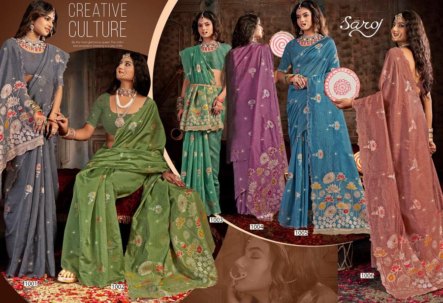Saroj Filmi Fashion Swarovski vol.1 organza silk saree in surat with price wholesale