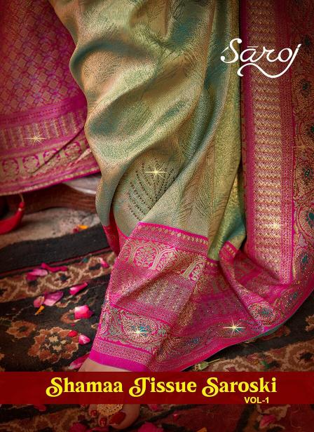 Saroj Shamaa Tissue Swarovski vol.1 Tissue silk saree  in surat with price wholesale