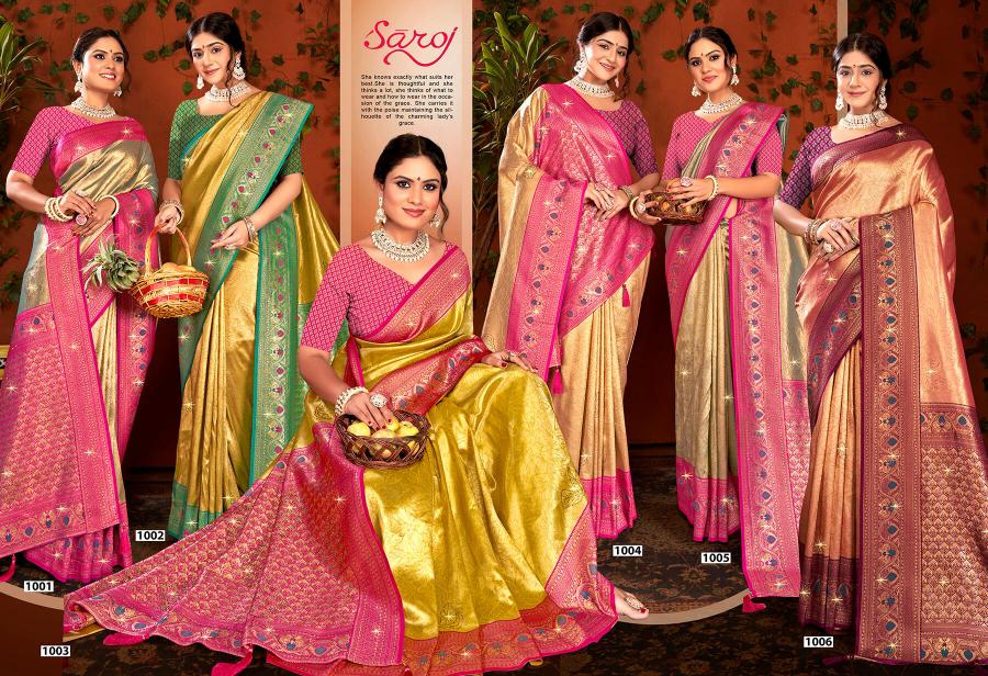Saroj Shamaa Tissue Swarovski vol.2 Tissue silk saree  in surat with price wholesale