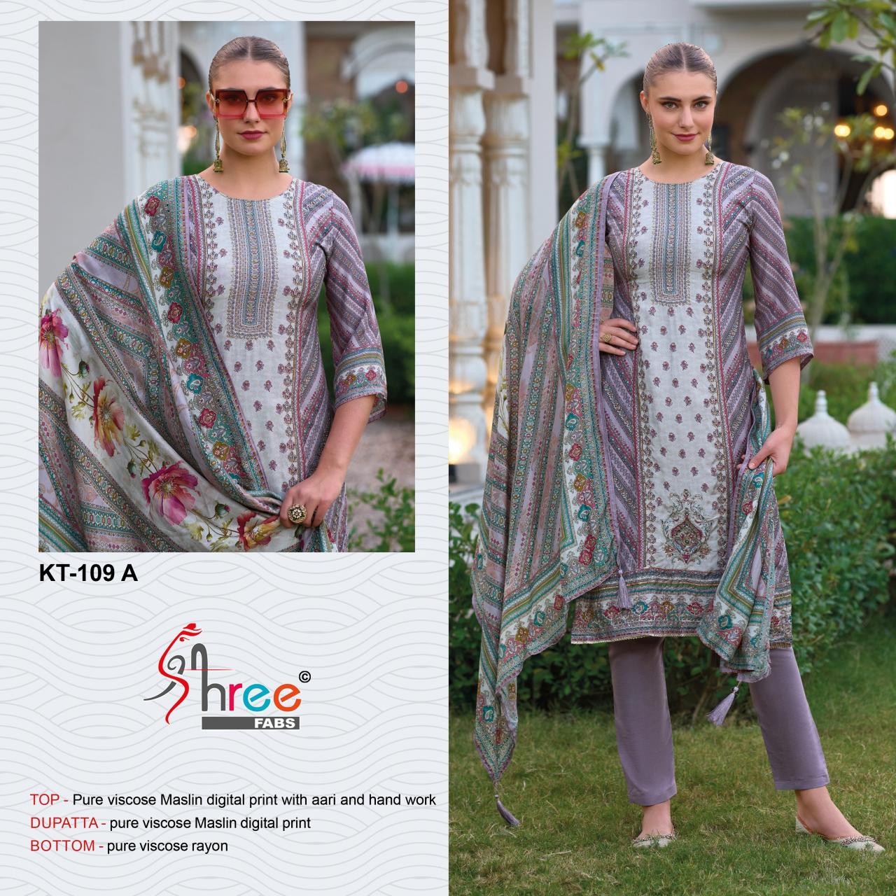 Shree Fabs KT 109 Pure viscose Maslin digital print Salwar Kameez wholesale catalog