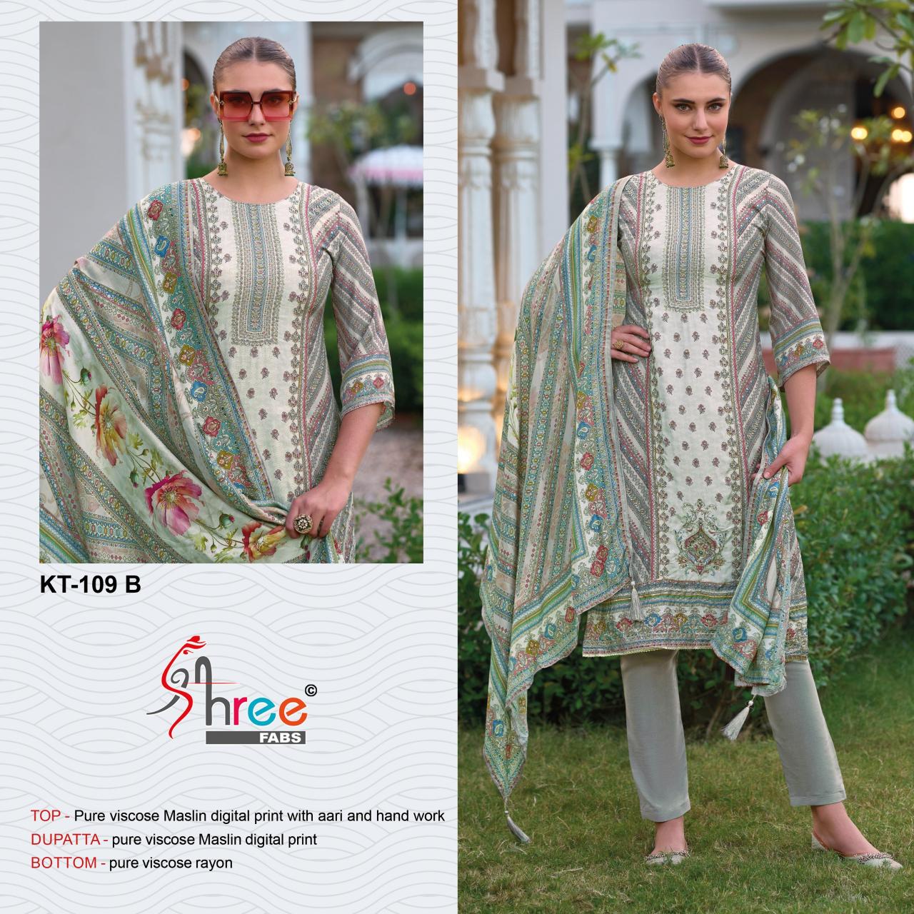 Shree Fabs KT 109 Pure viscose Maslin digital print Salwar Kameez wholesale catalog