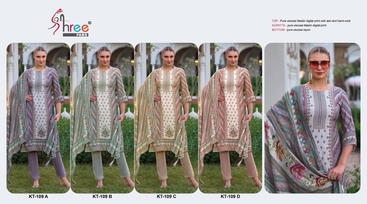 Shree Fabs KT 109 Pure viscose Maslin digital print Salwar Kameez wholesale catalog