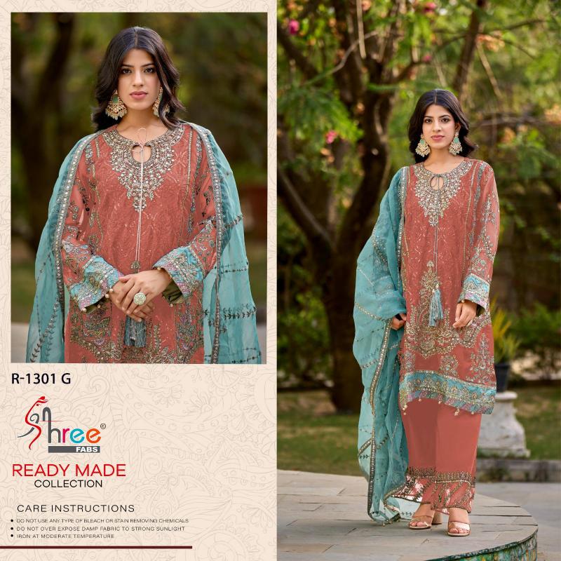 Shree Fabs R 1301 Organza Ready Made Pakistani Suits Wholesale Catalog