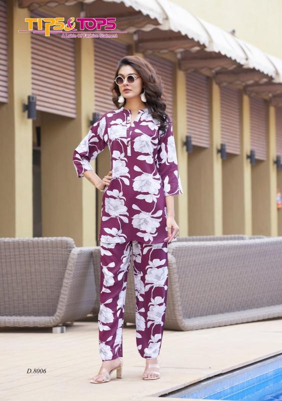 Tips & Tops Fashion Beats Vol 08 Rayon Printed Co Ord Set Wholesale Catalog