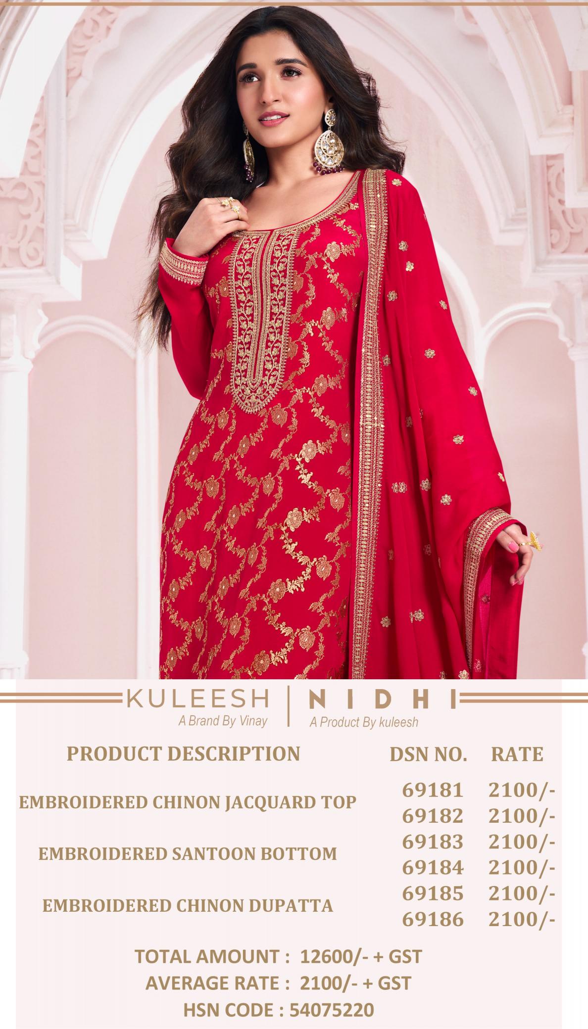 Vinay Kuleesh Nidhi Chinon Embroidered Salwar Kameez Wholesale Catalog