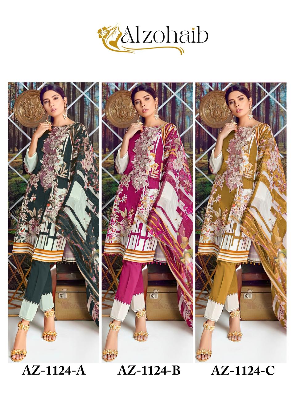 Alzohaib Az 1124 A To C Catalog Chiffon Dupatta stylish pakistani designer suits