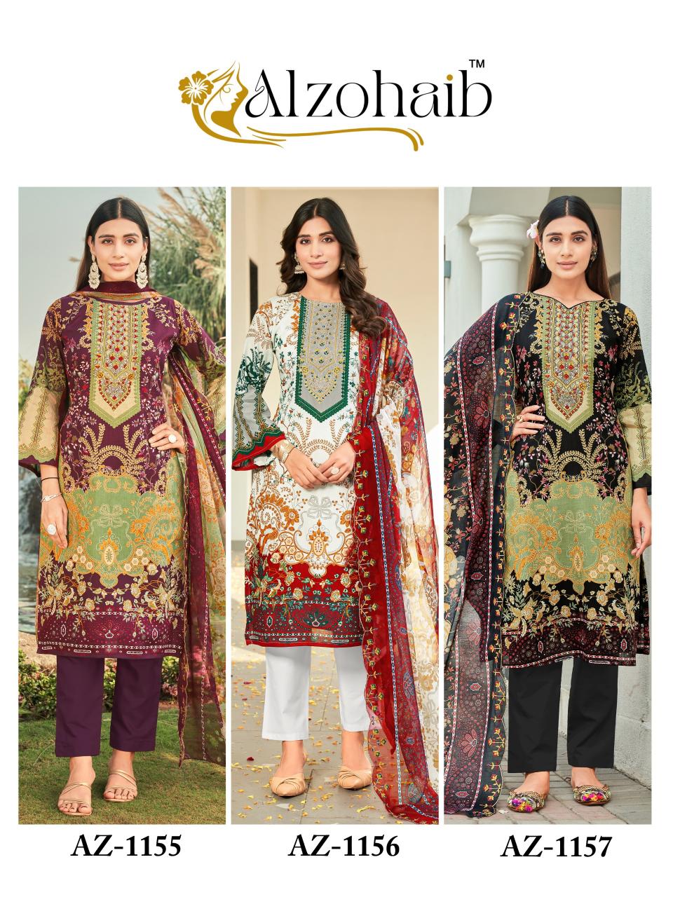 Alzohaib Az 1155 To 1157 Catalog Chiffon Dupatta pakistani ladies suit design