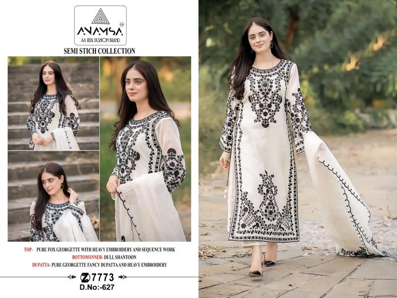 Anamsa 627 Catalog Georgette Pakistani suit white