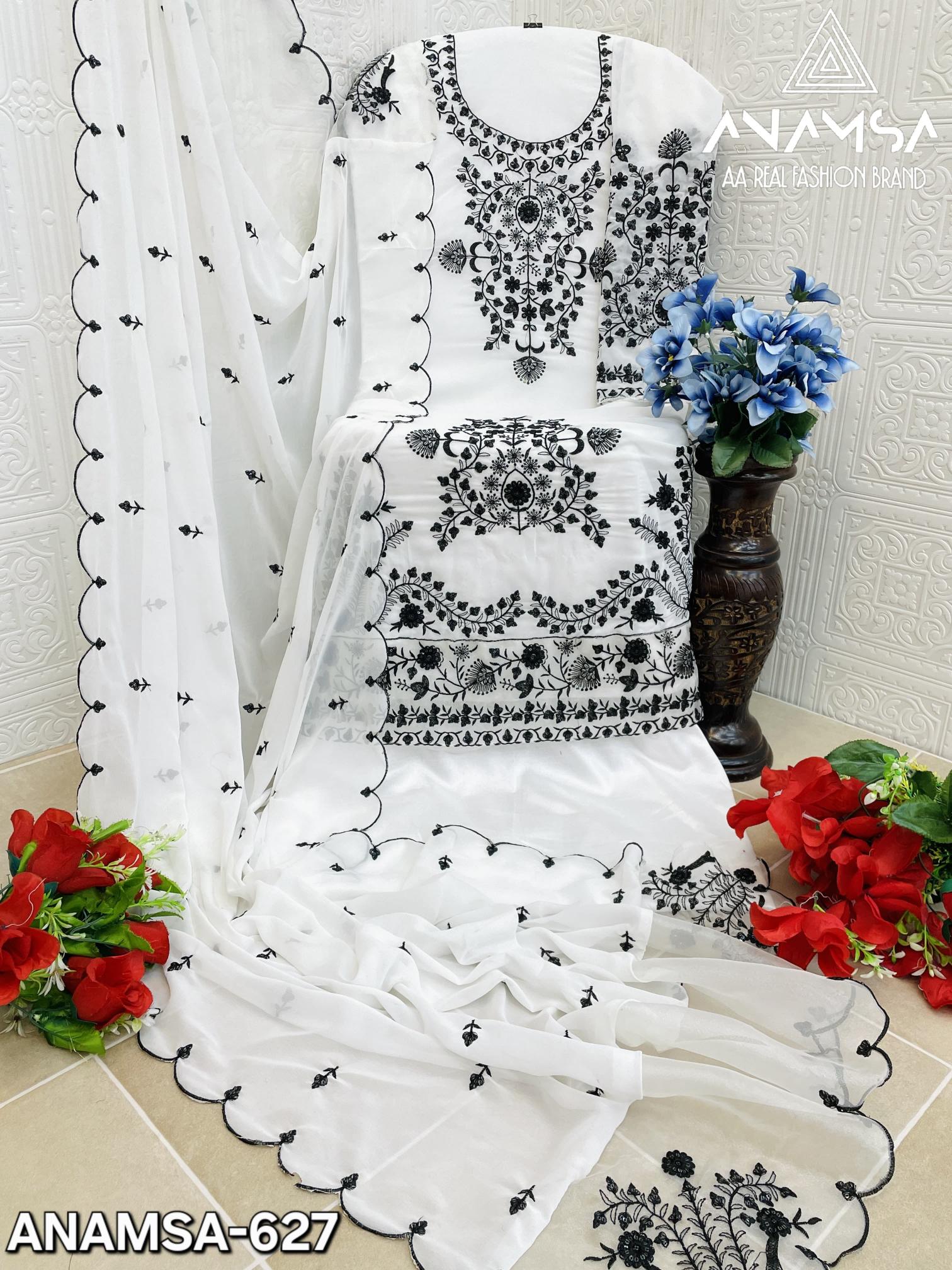 Anamsa 627 Catalog Georgette Pakistani suit white