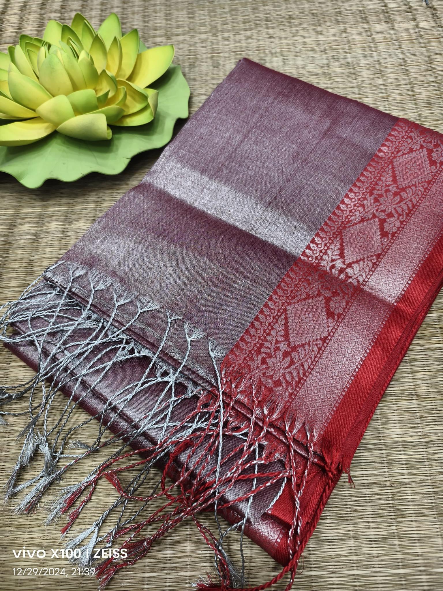 Blousewala Tissue plain saree with border online india