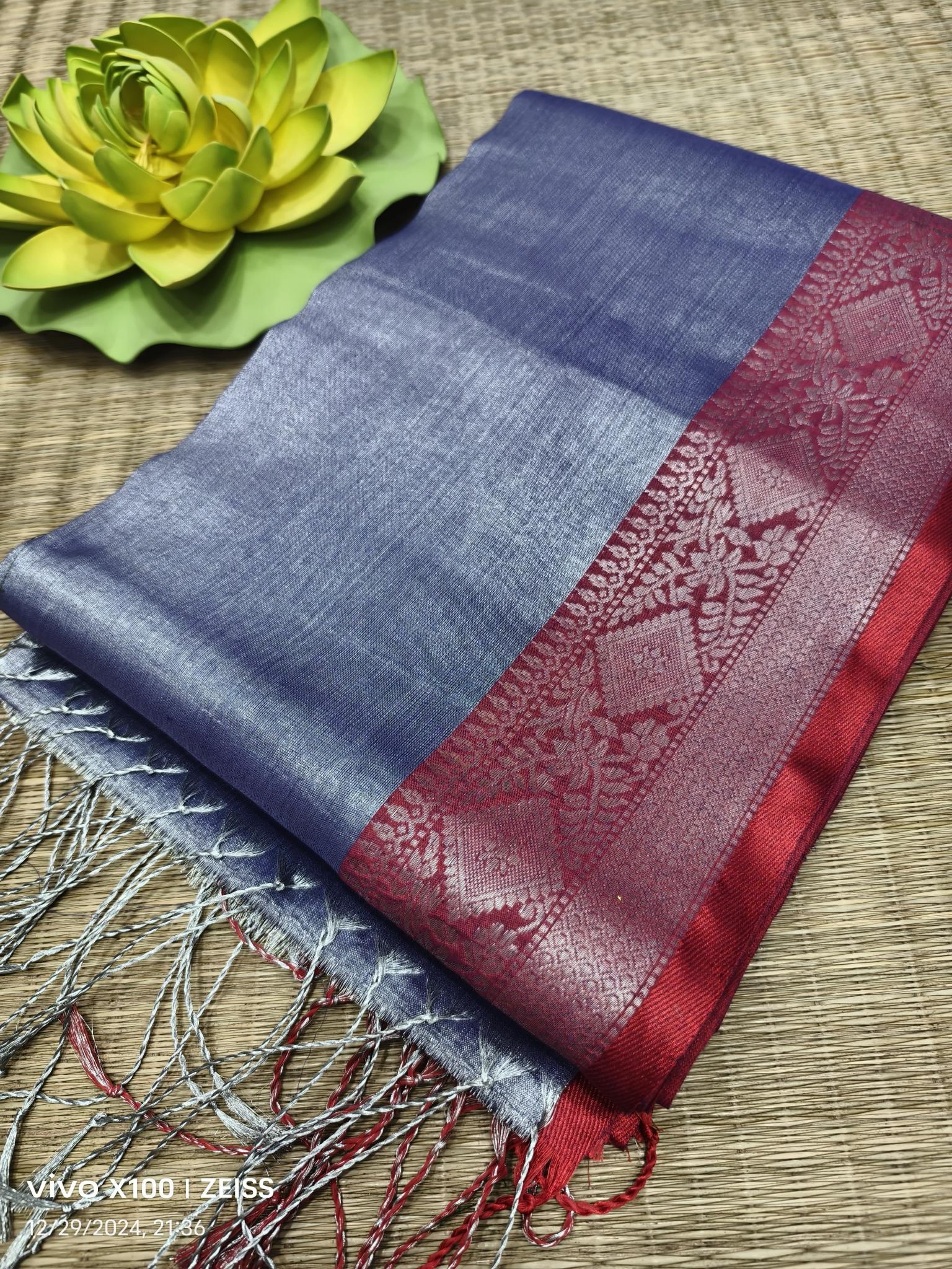 Blousewala Tissue plain saree with border online india